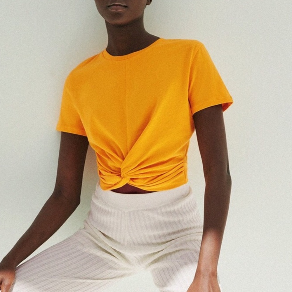 Zara Orange Twist Front Crop Top NWT